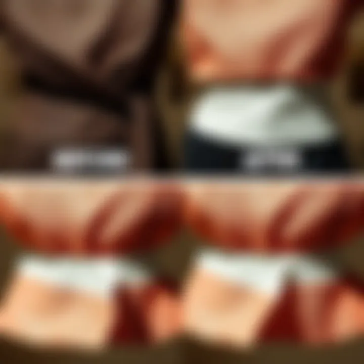 Before and after images of garment alterations using hem tape