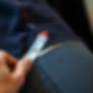 Close-up of adhesive hem tape being applied to fabric for alteration