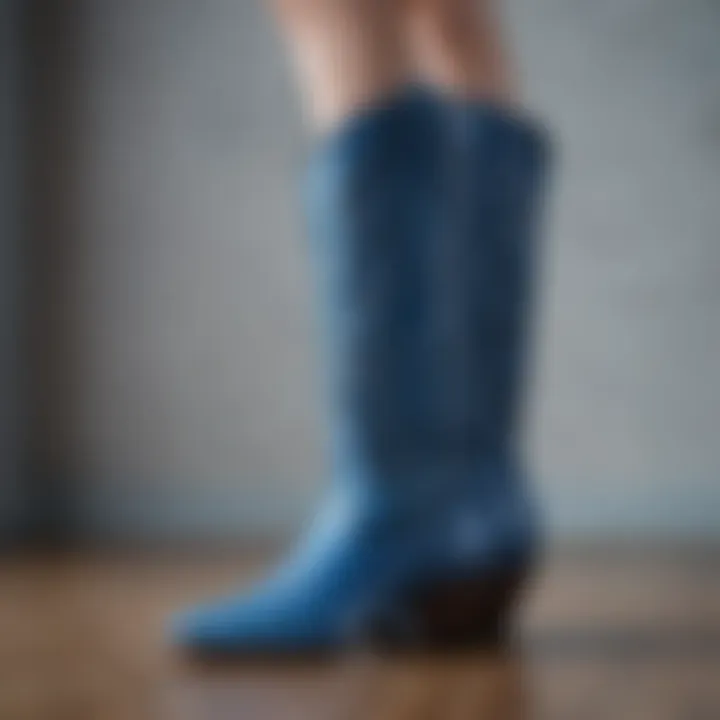 Close-up of high-quality materials used in blue cowgirl boots