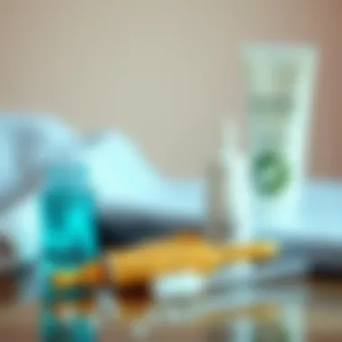 Essential aftercare products for nose piercings arranged aesthetically