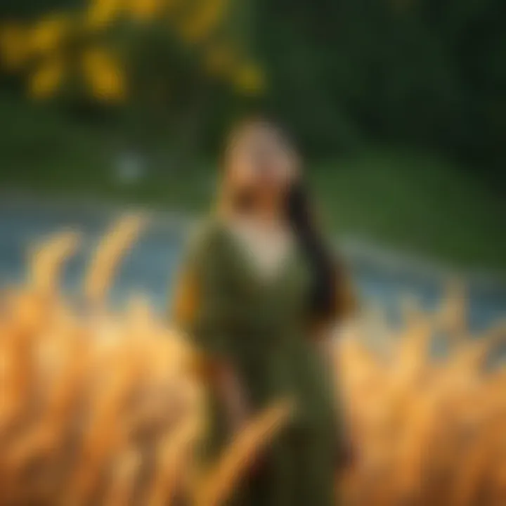 A serene setting showcasing sustainability in female fashion choices