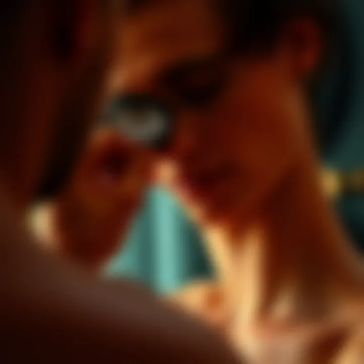 Person examining skin for sensitivity before trimming