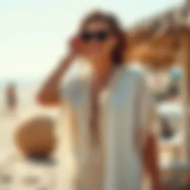 Elegant beach cover-up with tassels in a sunny setting