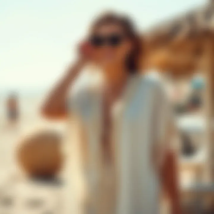 Elegant beach cover-up with tassels in a sunny setting