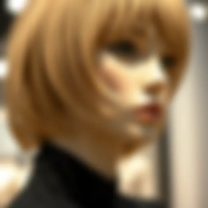 Close-up of a blonde hair mannequin highlighting intricate garment details