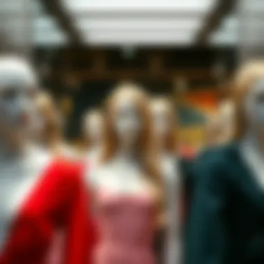 Stylish store layout featuring multiple blonde hair mannequins