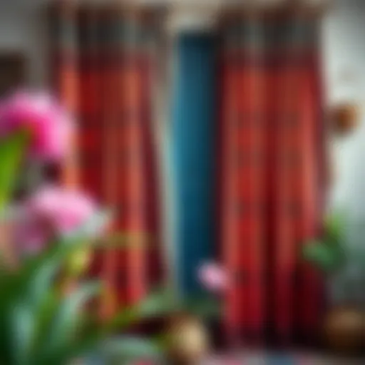 A vibrant bohemian door curtain showcasing intricate patterns and colorful fabrics