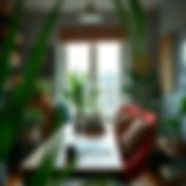 An eco-friendly workspace showcasing sustainable bohemian fashion elements