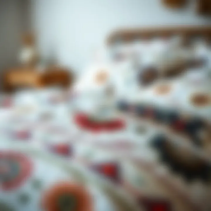 Close-up of unique patterns on boho duvet cover