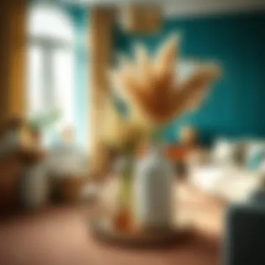 Sophisticated Boho Vases in Vibrant Interiors Elegant boho vases showcasing pampas grass in a bright living room