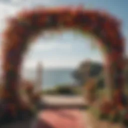 A vibrant bohemian wedding arch adorned with seasonal flowers