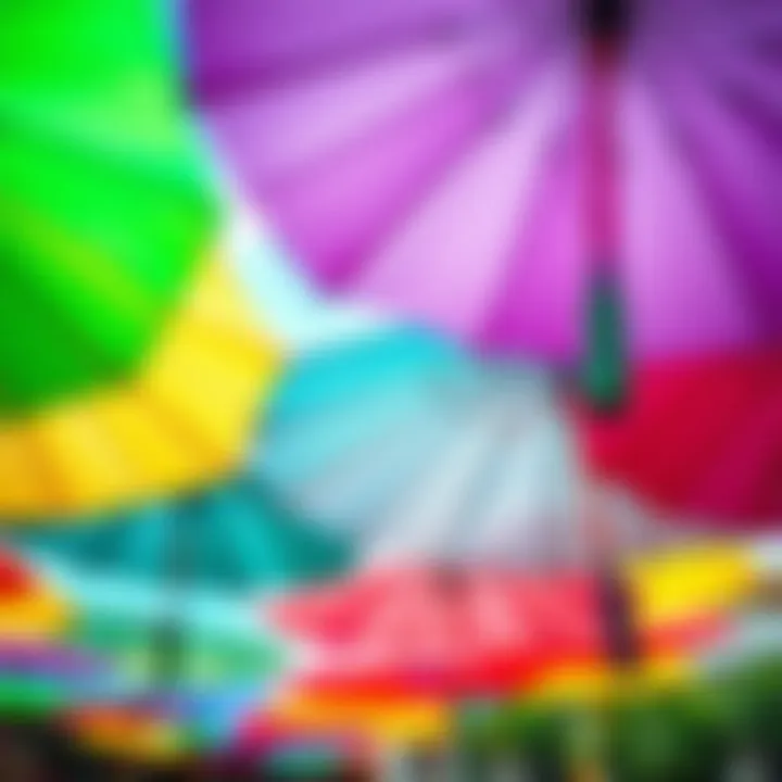 A collection of colorful bridal shower parasols for thematic events