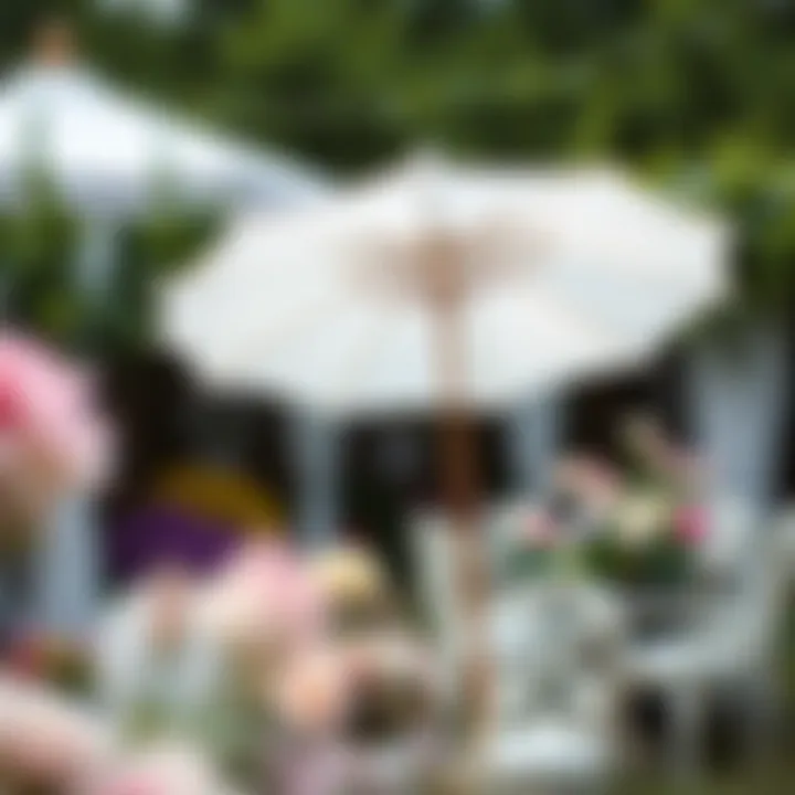 Elegant bridal shower parasol displayed in a garden setting