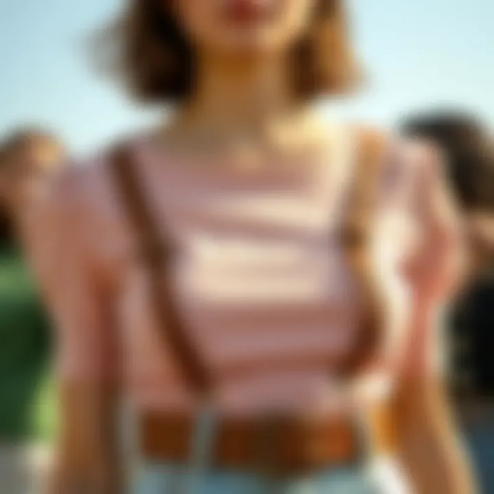 A showcase of various buckle tops in different colors and styles