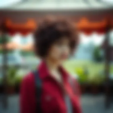 Outdoor Style with Burgundy Kinky Curly Wig A vibrant outdoor setting showcasing a person wearing a burgundy kinky curly wig