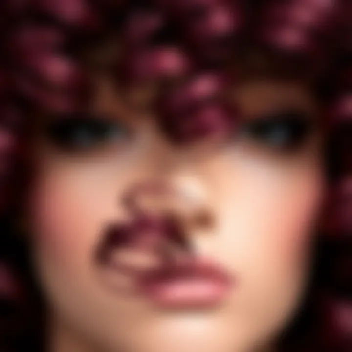 Texture of Burgundy Kinky Curly Wig Close-up of the texture and curls of a burgundy kinky curly wig