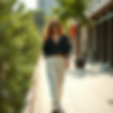 Stylish outfit pairing button-up sweatpants with a casual top and accessories