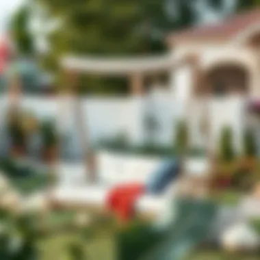 Canvas swing chair set up in a serene outdoor garden space