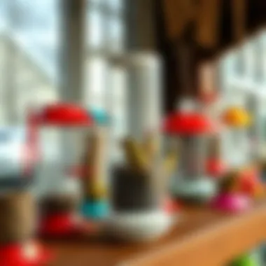 Various models of clear plastic window bird feeders displayed