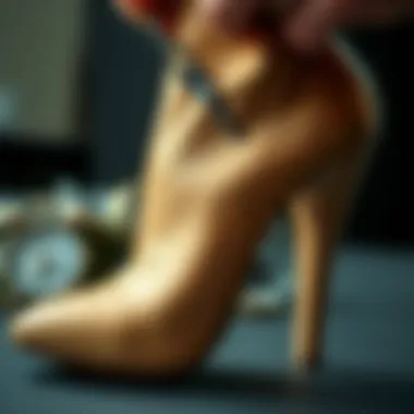 Close-up of a high heel being repaired