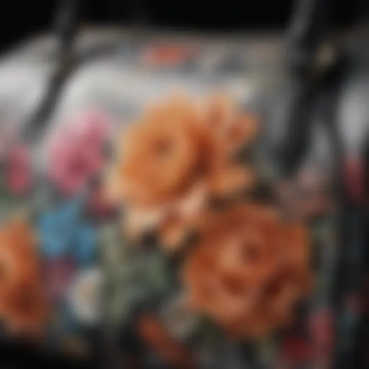 Close-up of the floral print design on the Coach bag