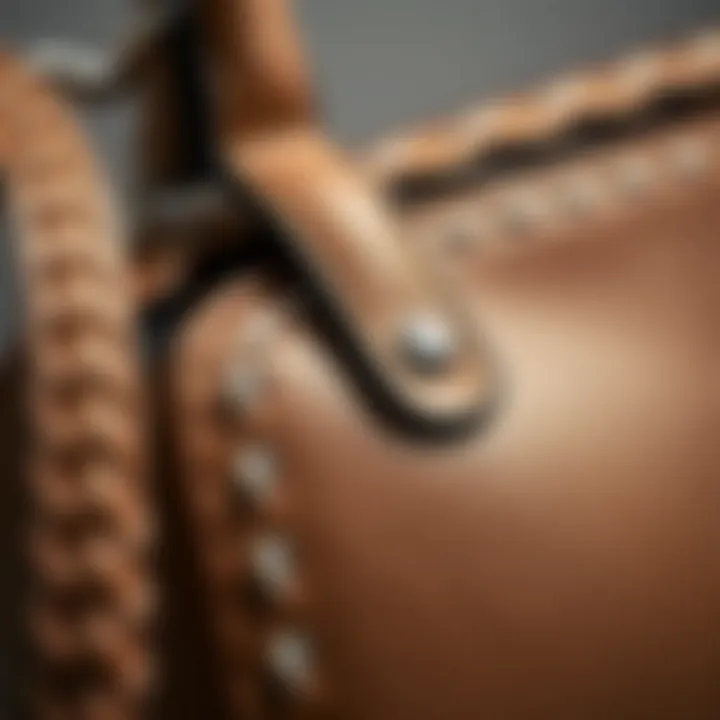 Craftsmanship in Stitching Close-up of the exquisite stitching details on the Coach Lane shoulder bag