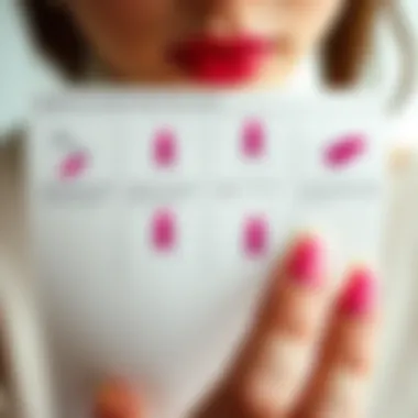 Step-by-step diagram illustrating the application of coffin shape stick-on nails