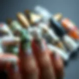 Elegant assortment of coffin shape stick-on nails showcasing intricate designs