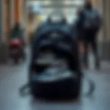 A stylish commuter backpack showcasing its shoe compartment