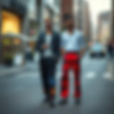 Stylish ensemble featuring butterfly pants in a street setting