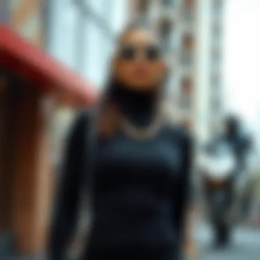 Stylish accessorized look featuring a long sleeve turtleneck bodycon dress