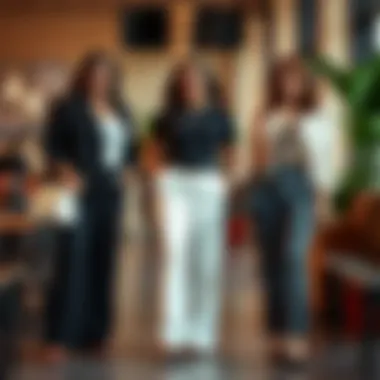 Styling Plus Size Big Leg Pants Fashionably Chic outfit pairings featuring plus size big leg pants in a trendy setting.