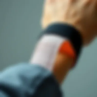 Close-up view of materials used in compression wristbands.