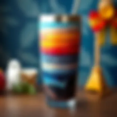 Artistic Tumbler Design Artistic display of a personalized tumbler cup with a vibrant photo design