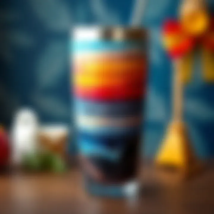 Artistic Tumbler Design Artistic display of a personalized tumbler cup with a vibrant photo design