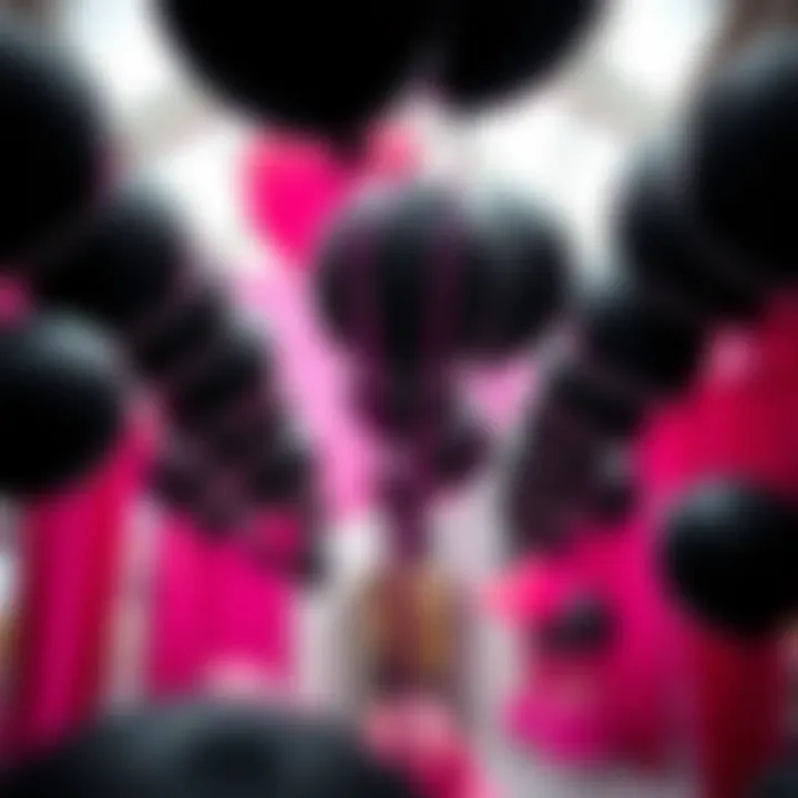 Stylish black balloons paired with vibrant hot pink accents