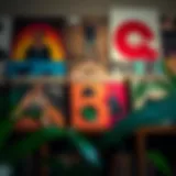 Artfully arranged vinyl albums on a display shelf showcasing vibrant covers.