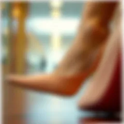 Close-up view of cushioned insole in high heel shoes