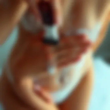 Demonstration of proper shaving technique for bikini area