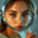 Close-up of a distortion-free mirror reflecting accurate facial details