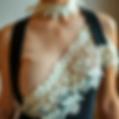 Contemporary Lace Trim Fashion Design An artistic depiction of embroidery lace trim in a contemporary fashion design.