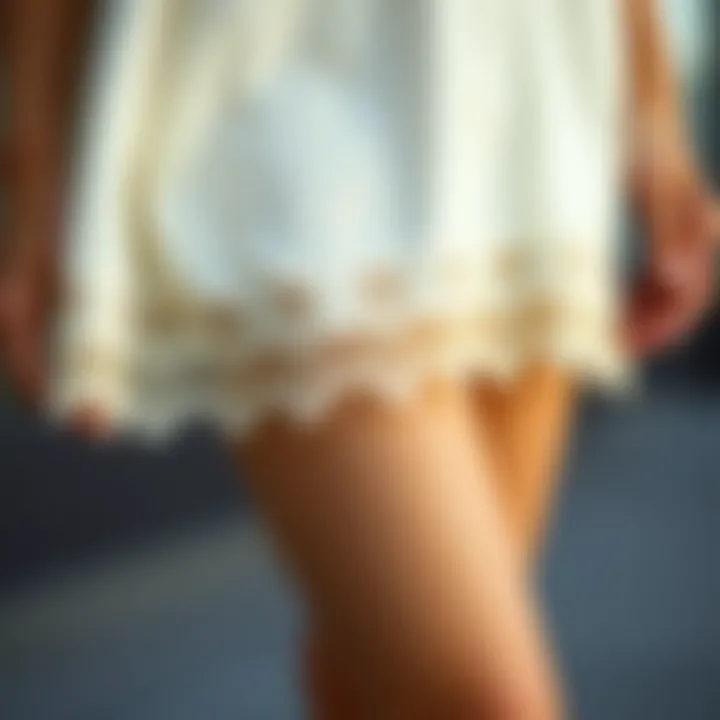 Fashionable Garment with Lace Trim A beautifully styled garment featuring embroidery lace trim along the hemline.