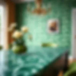 Luxurious emerald green contact paper applied on a furniture surface