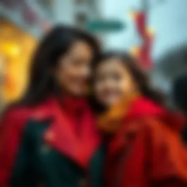 Emotional moment shared between mother and daughter in jackets
