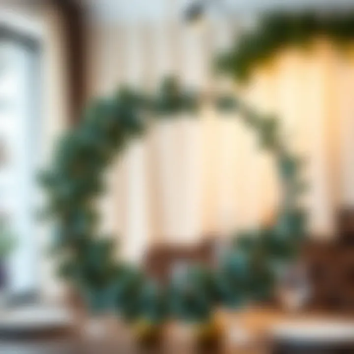 Charming eucalyptus wreath used as a decorative piece at a gathering.