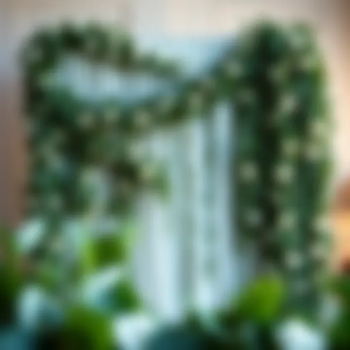 Beautifully arranged eucalyptus garland draped on a party backdrop.