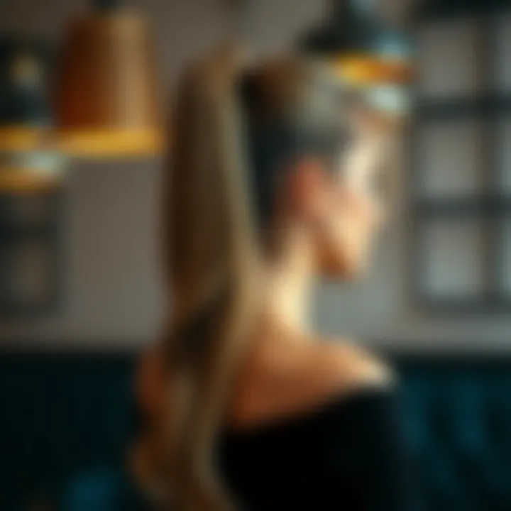 Stylish ponytail featuring 34 inch extensions in a chic setting