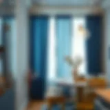 Elegant blue and grey kitchen curtains enhancing ambience