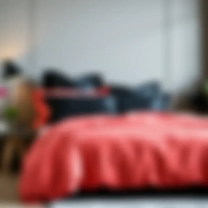 Elegant black and coral bedding set displayed in a modern bedroom