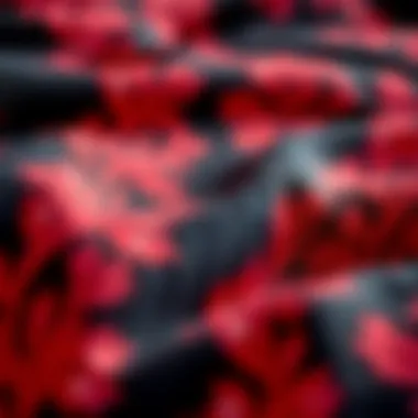 Close-up of coral and black fabric texture used in bedding